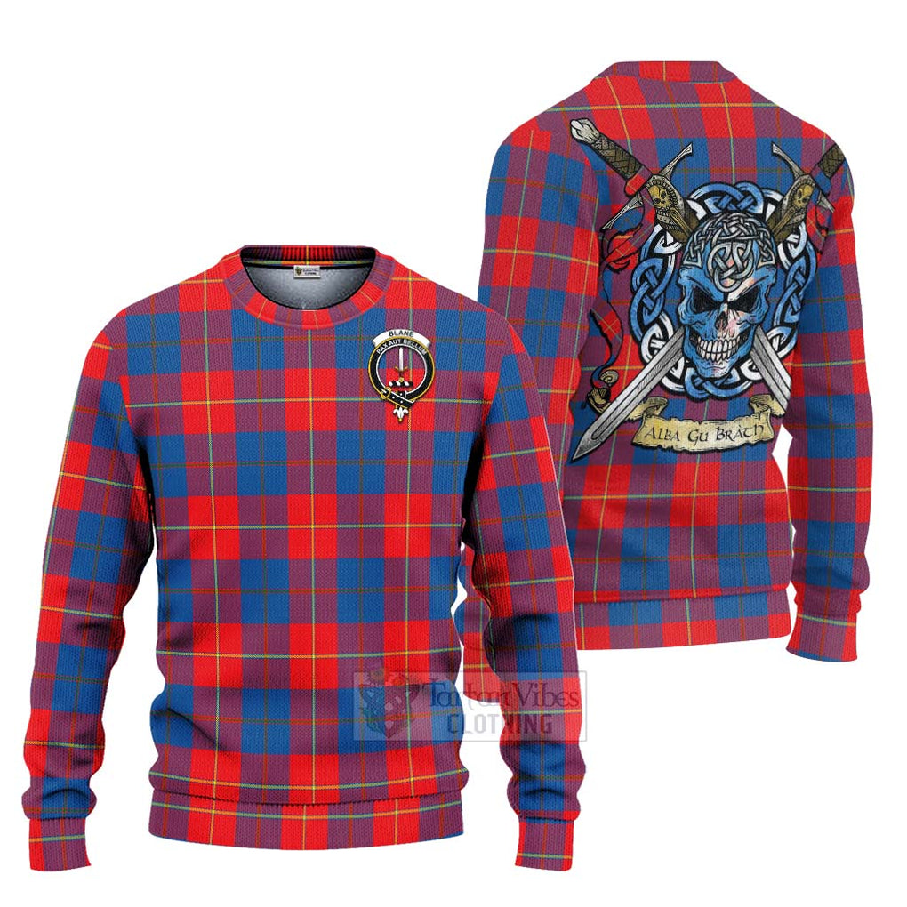 Blane Tartan Ugly Sweater with Family Crest Celtic Skull Style Unisex - Tartan Vibes Clothing