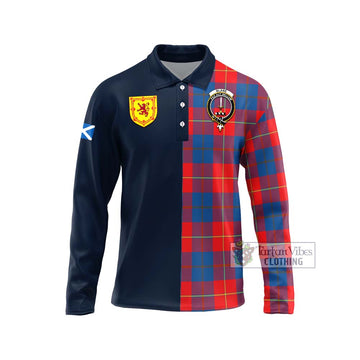 Blane Tartan Long Sleeve Polo Shirt Alba with Scottish Lion Royal Arm Half Style Unisex - Tartan Vibes Clothing