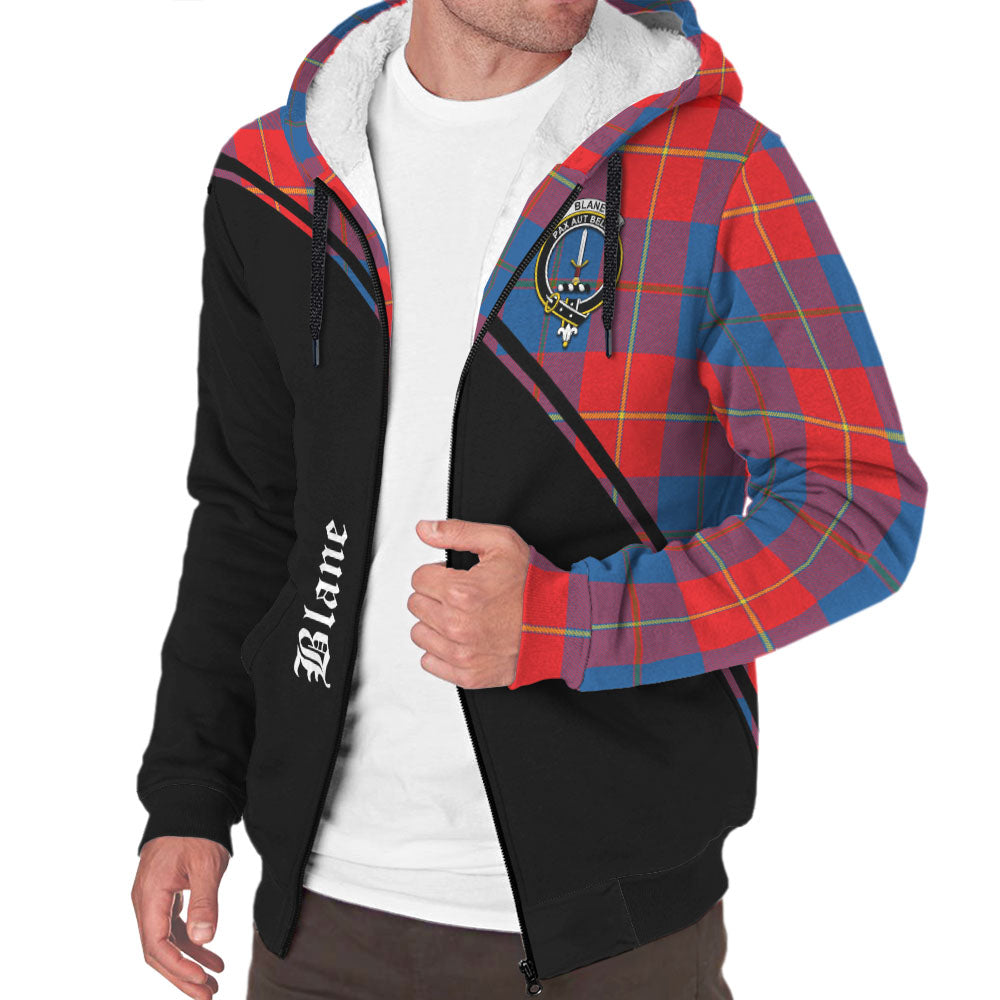Blane Tartan Sherpa Hoodie with Family Crest Curve Style Unisex - Tartanvibesclothing