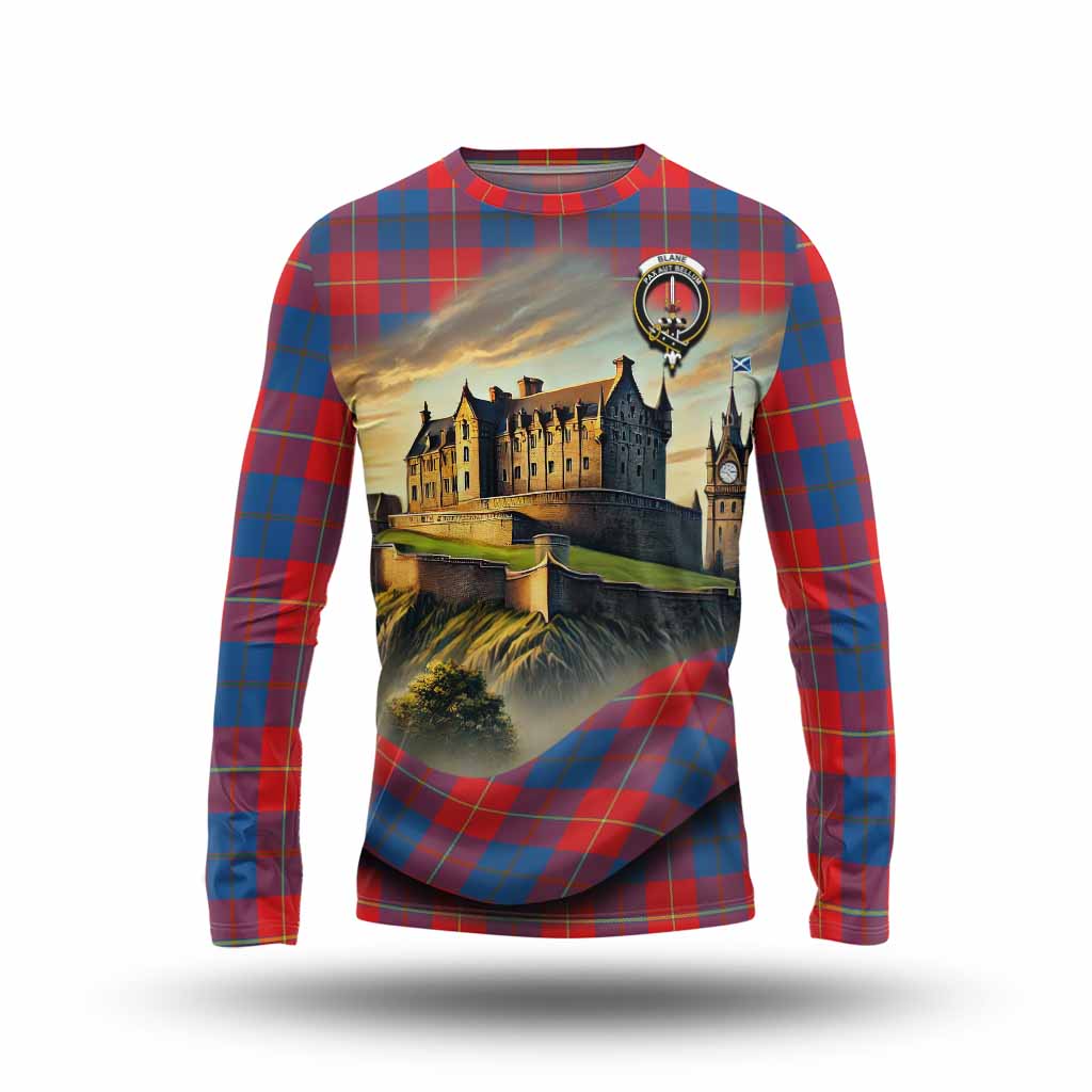 Blane Tartan Family Crest Long Sleeve T-Shirt with Scottish Ancient Castle Style Unisex - Tartan Vibes Clothing