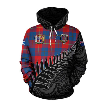 Tartan Vibes Clothing Blane Crest Tartan Cotton Hoodie with New Zealand Silver Fern Half Style