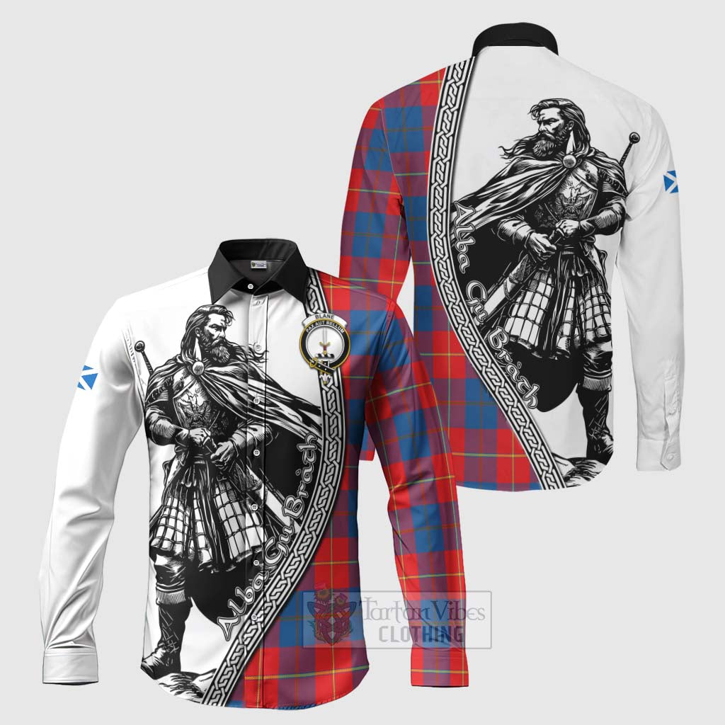 Blane Tartan Clan Crest Long Sleeve Button Shirt with Highlander Warrior Celtic Style Men's Shirt S - Tartan Vibes Clothing