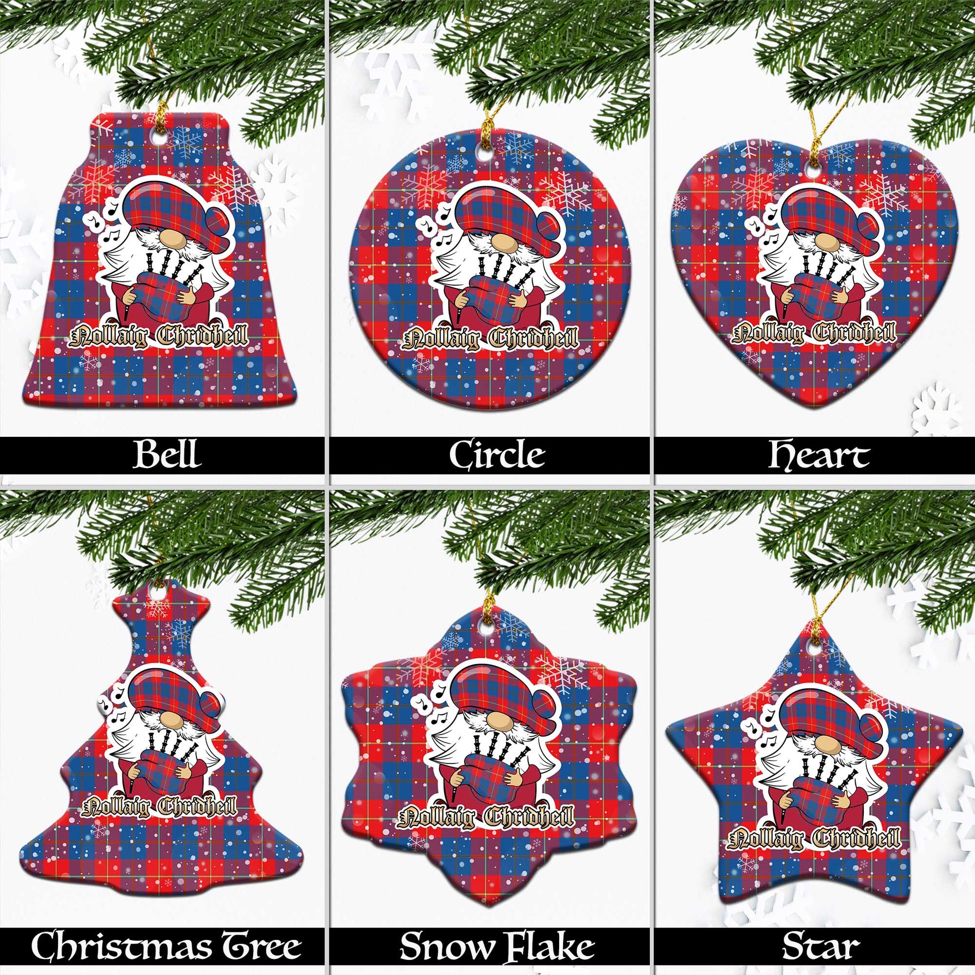 Blane Tartan Christmas Ceramic Ornaments with Scottish Gnome Playing Bagpipes Ceramic - Tartan Vibes Clothing