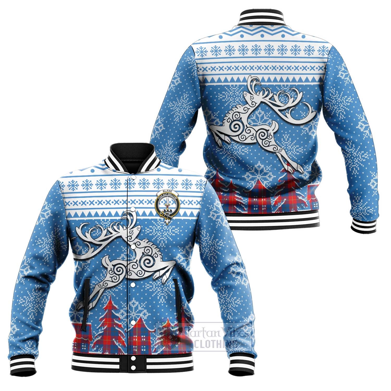 Blane Clan Christmas Baseball Jacket Celtic Reindeer Style Unisex - Tartan Vibes Clothing