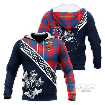 Blane Tartan Knitted Hoodie Featuring Thistle and Scotland Map Unisex Knitted Pullover Hoodie - Tartan Vibes Clothing