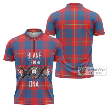 Blane Tartan Zipper Polo Shirt with Family Crest DNA In Me Style Unisex - Tartan Vibes Clothing