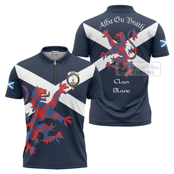 Blane Tartan Lion Rampant Zipper Polo Shirt Proudly Display Your Heritage with Alba Gu Brath and Clan Name Unisex - Tartan Vibes Clothing