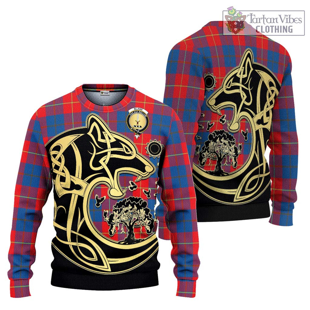 Blane Tartan Ugly Sweater with Family Crest Celtic Wolf Style Unisex - Tartan Vibes Clothing