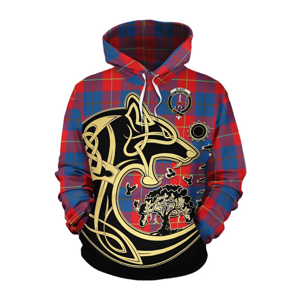 Blane Tartan Cotton Hoodie with Family Crest Celtic Wolf Style Pullover Hoodie XS - Tartan Vibes Clothing