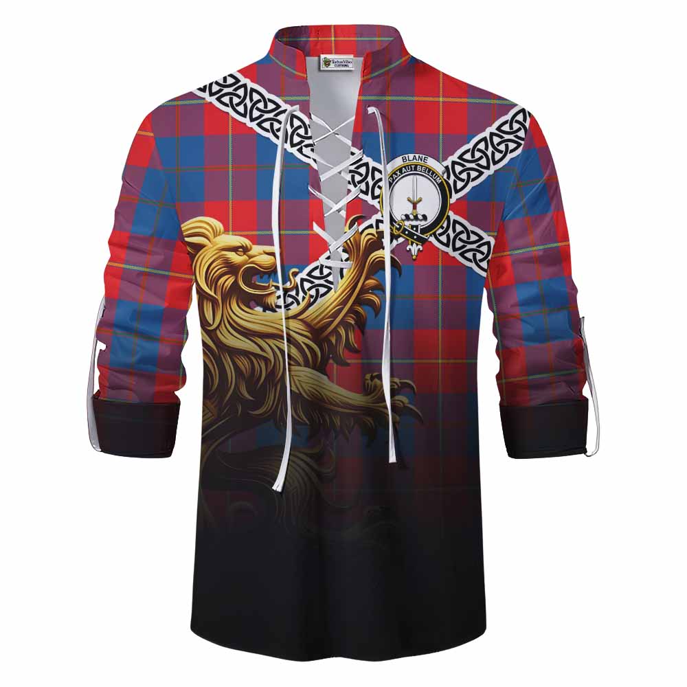 Blane Crest Tartan Ghillie Kilt Shirt with Golden Lion Emblem Celtic Style Men - Tartan Vibes Clothing