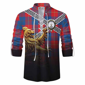 Blane Crest Tartan Ghillie Kilt Shirt with Golden Lion Emblem Celtic Style Men - Tartan Vibes Clothing
