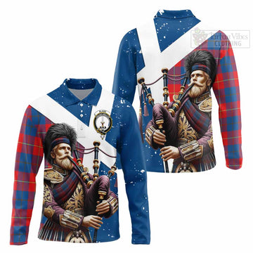 Blane Tartan Long Sleeve Polo Shirt with Family Crest Scottish Bagpiper Vibes Unisex - Tartan Vibes Clothing
