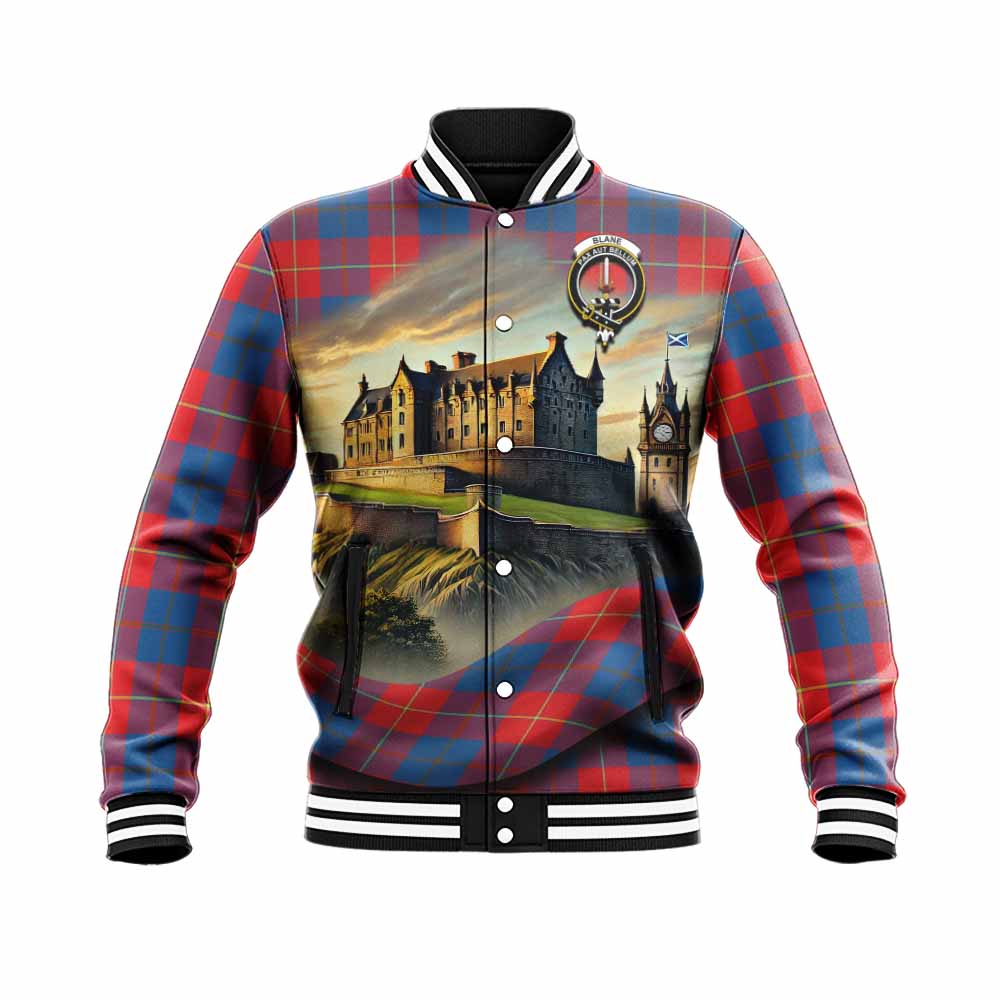 Blane Tartan Family Crest Baseball Jacket with Scottish Ancient Castle Style Unisex - Tartan Vibes Clothing