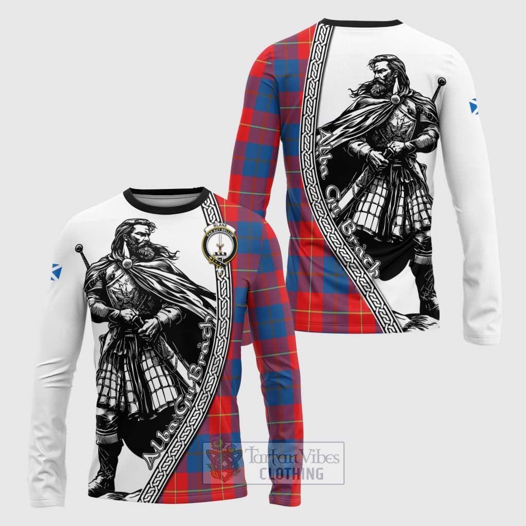 Blane Tartan Clan Crest Long Sleeve T-Shirt with Highlander Warrior Celtic Style Unisex - Tartan Vibes Clothing