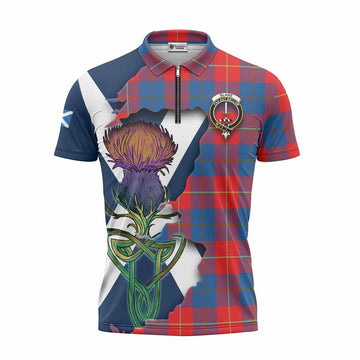 Tartan Vibes Clothing Blane Tartan Family Crest Zipper Polo Shirt Scottish Thistle Celtic Inspired