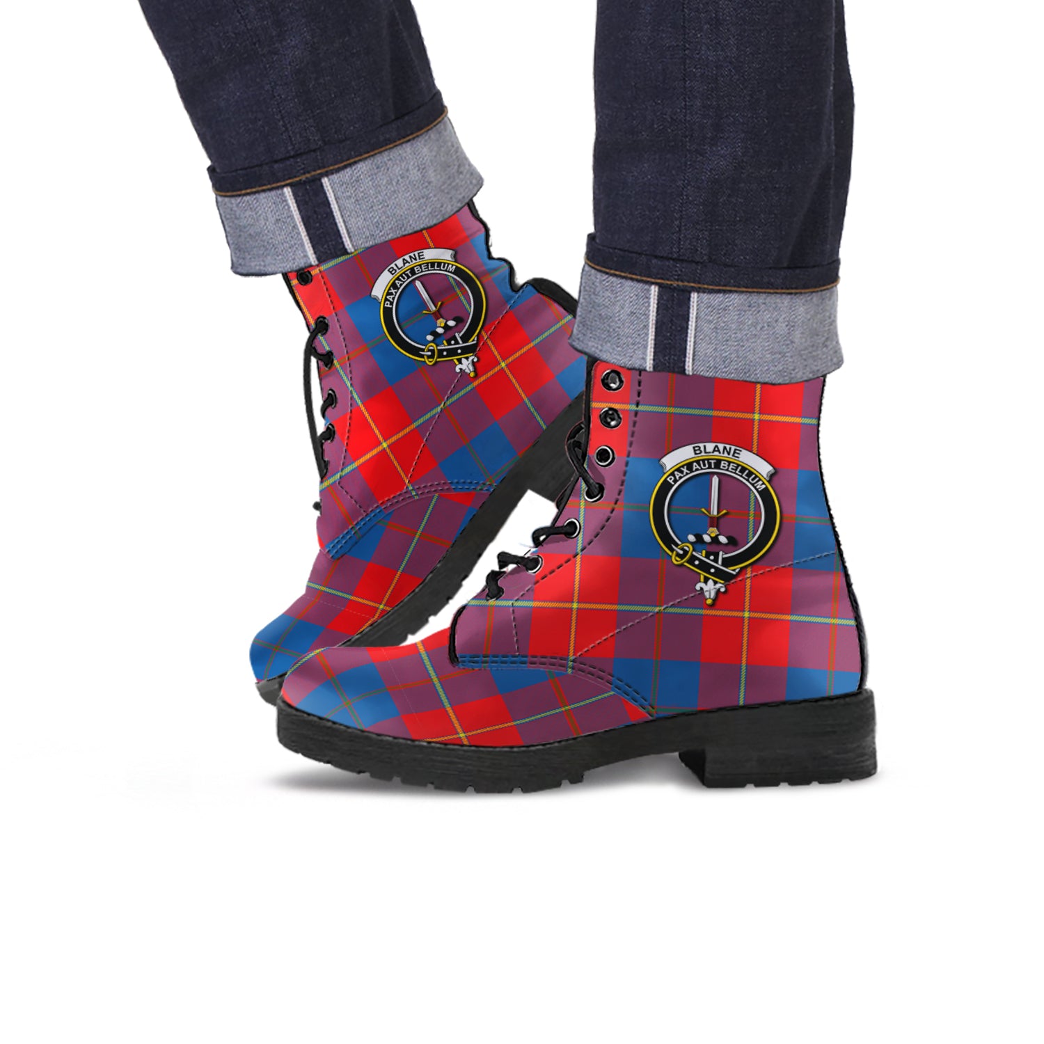 Blane Tartan Leather Boots with Family Crest Men' Boots - Tartan Vibes Clothing