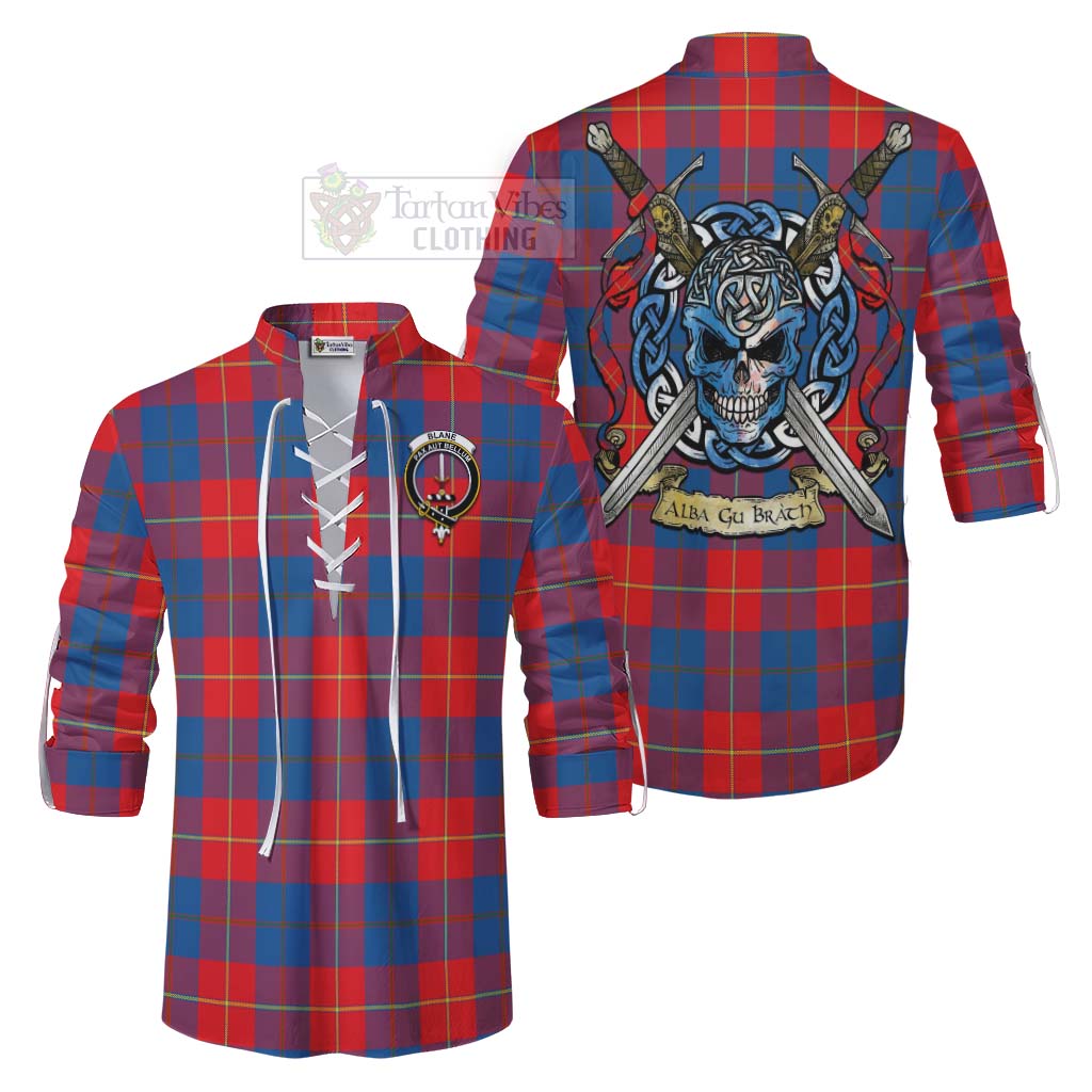 Blane Tartan Ghillie Kilt Shirt with Family Crest Celtic Skull Style Men - Tartan Vibes Clothing