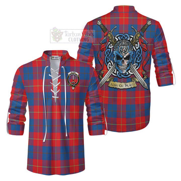 Blane Tartan Ghillie Kilt Shirt with Family Crest Celtic Skull Style Men - Tartan Vibes Clothing