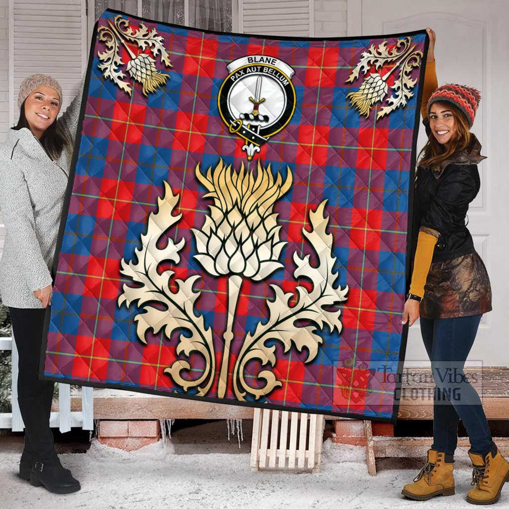 Blane Tartan Quilt with Family Crest and Golden Thistle Style Super King Quilt 91" x 110" - Tartan Vibes Clothing