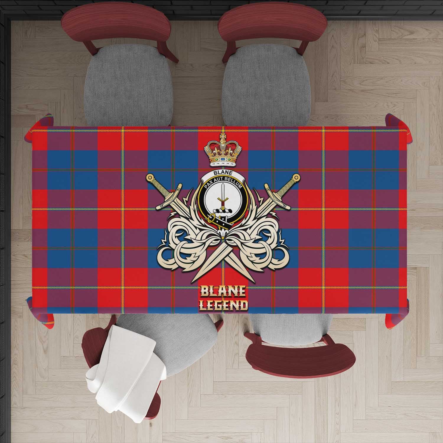 Blane Tartan Tablecloth with Clan Crest and the Golden Sword of Courageous Legacy - Tartan Vibes Clothing