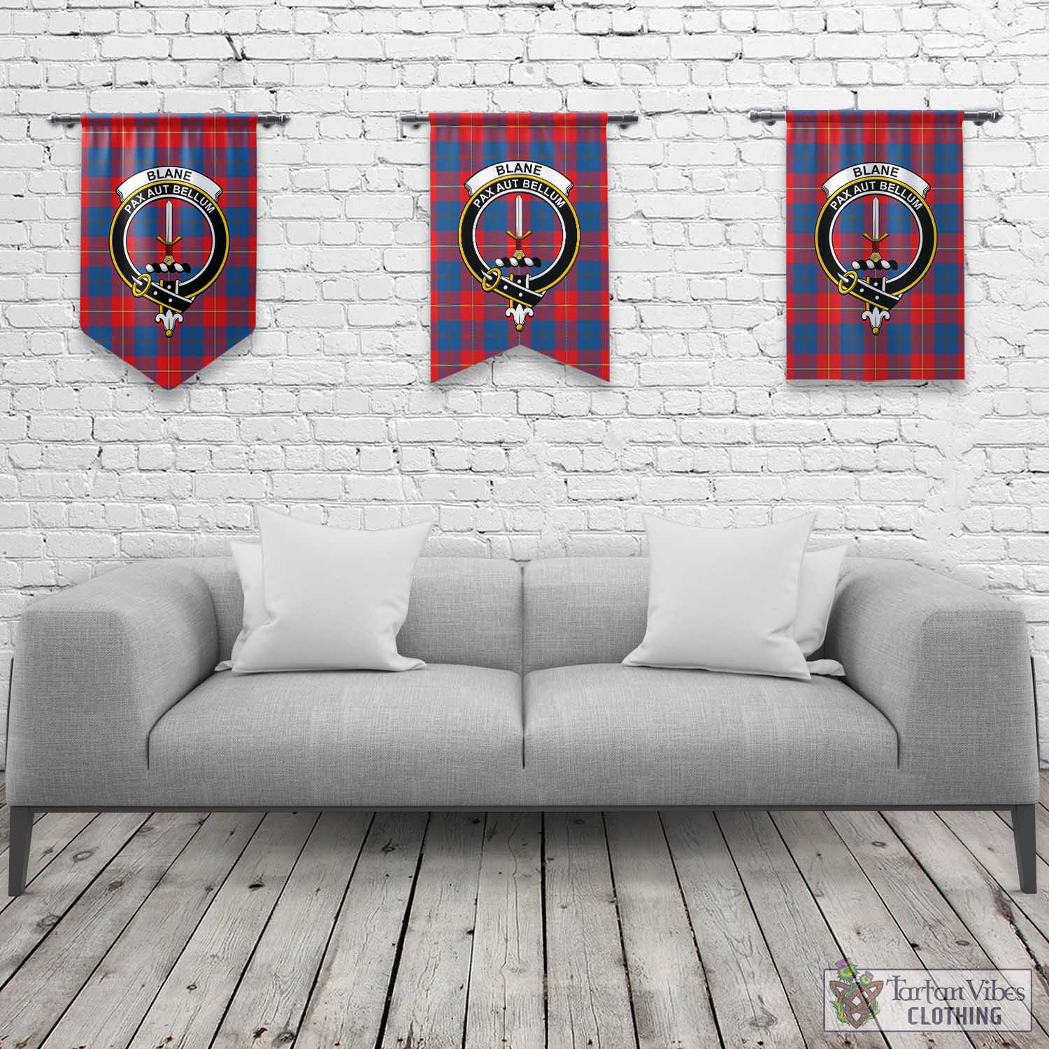 Blane Tartan Gonfalon, Tartan Banner with Family Crest Rectangle - Tartan Vibes Clothing