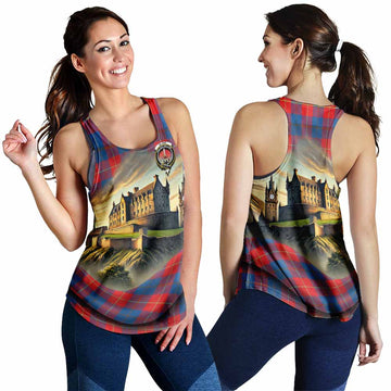 Blane Tartan Family Crest Women's Racerback Tanks with Scottish Ancient Castle Style 4XL - Tartan Vibes Clothing
