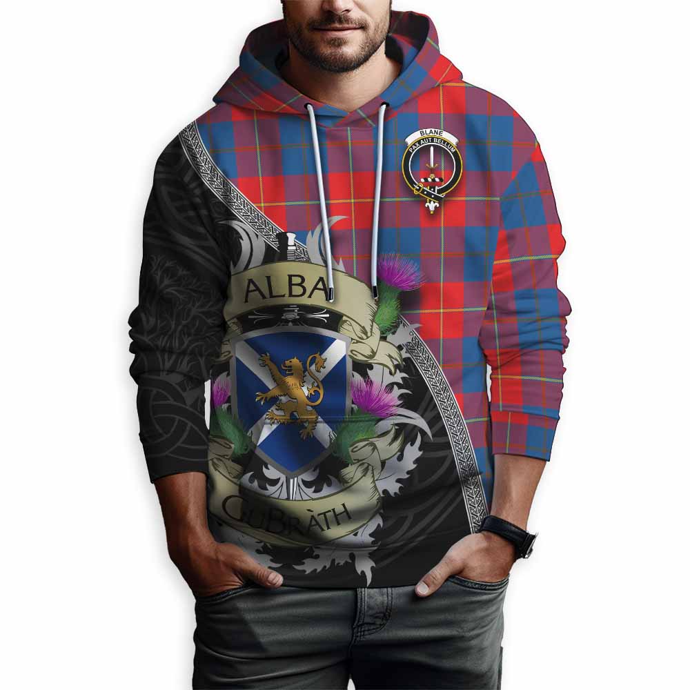 Blane Tartan Family Crest Hoodie Lion Rampant Royal Thistle Shield Celtic Inspired Pullover Hoodie - Tartan Vibes Clothing