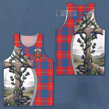 Blane Tartan Men's Tank Top with Family Crest and St. Andrew's Cross Accented by Thistle Vines Men - Tartan Vibes Clothing
