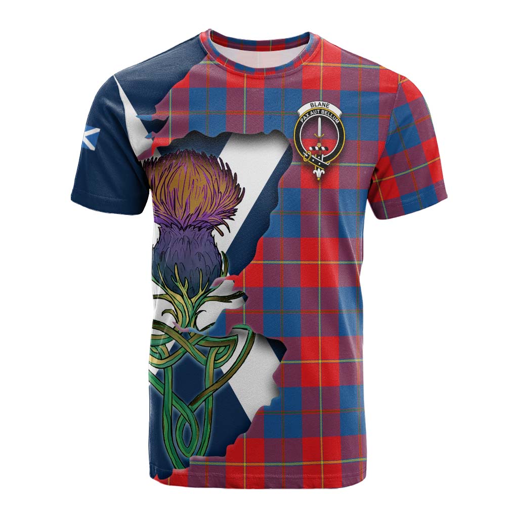 Tartan Vibes Clothing Blane Tartan Family Crest Cotton T-shirt Scottish Thistle Celtic Inspired