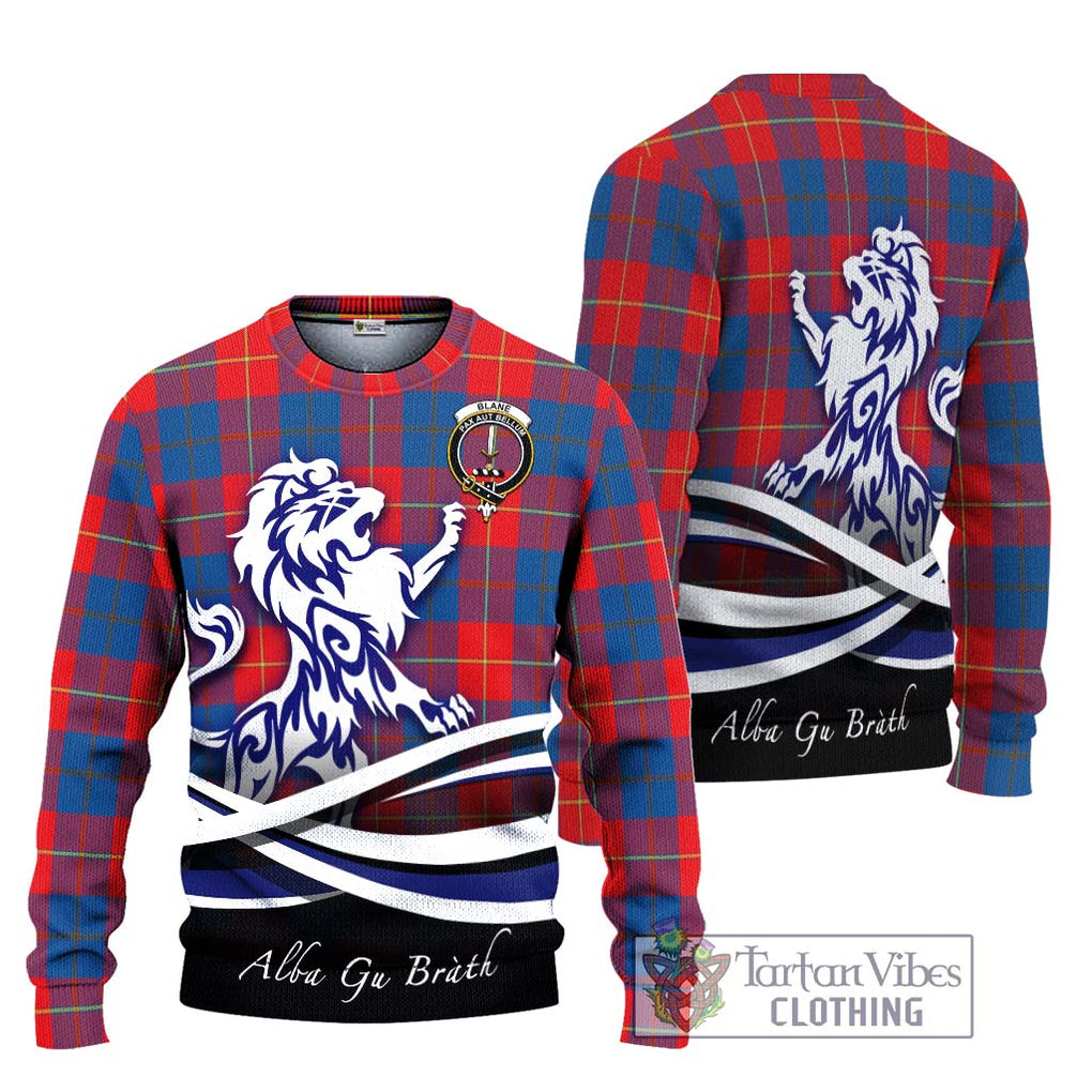 Blane Tartan Ugly Sweater with Alba Gu Brath Regal Lion Emblem Unisex - Tartan Vibes Clothing