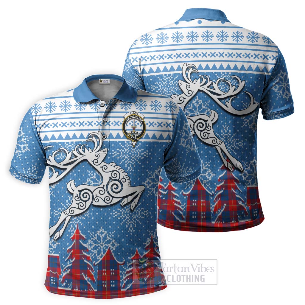 Tartan Vibes Clothing Blane Clan Christmas Polo Shirt Celtic Reindeer Style