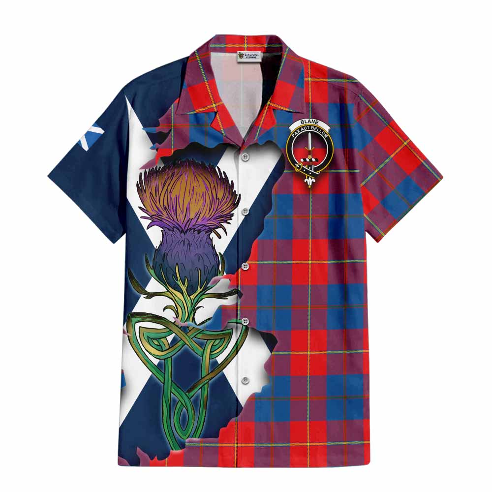 Tartan Vibes Clothing Blane Tartan Family Crest Short Sleeve Button Shirt Scottish Thistle Celtic Inspired