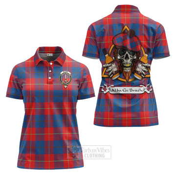 Blane Tartan Women's Polo Shirt with Family Crest and Bearded Skull Holding Bottles of Whiskey Women - Tartan Vibes Clothing