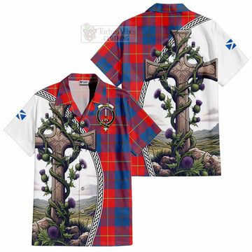 Blane Tartan Hawaiian Shirt with Family Crest and St. Andrew's Cross Accented by Thistle Vines Kid - Tartan Vibes Clothing