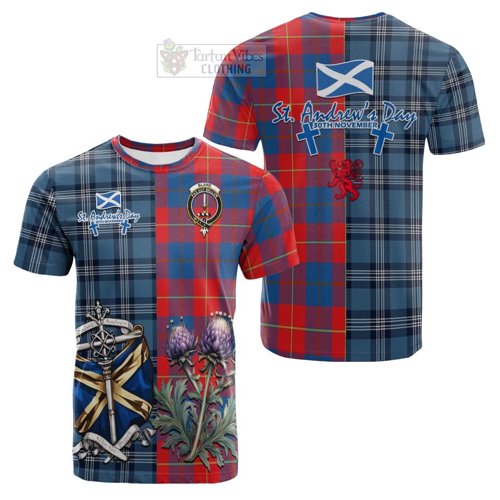 Blane Tartan Cotton T-shirt Happy St. Andrew's Day Half Tartan Style Kid's Shirt - Tartan Vibes Clothing