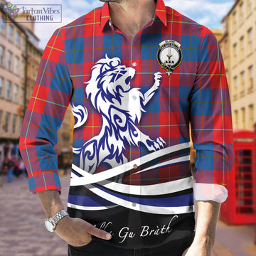 Blane Tartan Long Sleeve Button Up Shirt with Alba Gu Brath Regal Lion Emblem Men's Shirt - Tartan Vibes Clothing