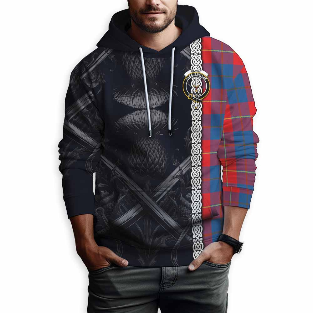 Blane Tartan Hoodie with Family Crest Cross Sword Thistle Celtic Vibes Pullover Hoodie - Tartan Vibes Clothing