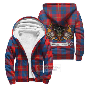 Blane Tartan Sherpa Hoodie with Family Crest and Bearded Skull Holding Bottles of Whiskey Unisex S - Tartan Vibes Clothing
