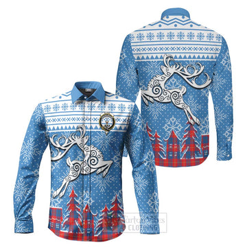 Blane Clan Christmas Long Sleeve Button Shirt Celtic Reindeer Style Men's Shirt S - Tartan Vibes Clothing