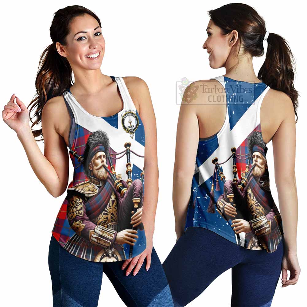 Tartan Vibes Clothing Blane Tartan Women's Racerback Tanks with Family Crest Scottish Bagpiper Vibes