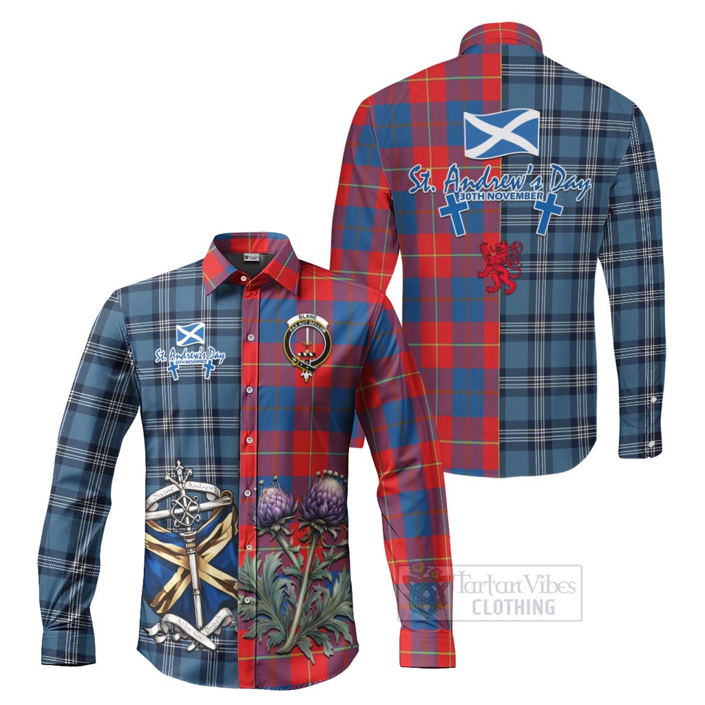Blane Tartan Long Sleeve Button Shirt Happy St. Andrew's Day Half Tartan Style Men's Shirt S - Tartan Vibes Clothing