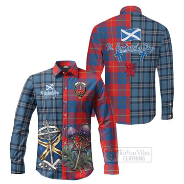 Blane Tartan Long Sleeve Button Shirt Happy St. Andrew's Day Half Tartan Style Men's Shirt S - Tartan Vibes Clothing