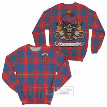 Blane Tartan Sweatshirt with Family Crest and Bearded Skull Holding Bottles of Whiskey Unisex - Tartan Vibes Clothing