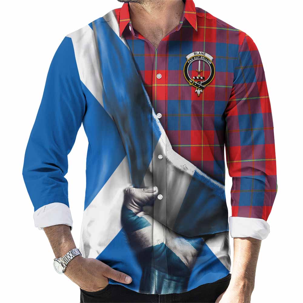 Blane Tartan Long Sleeve Button Shirt with Family Crest Scotland Patriotic Style Men's Shirt S - Tartan Vibes Clothing