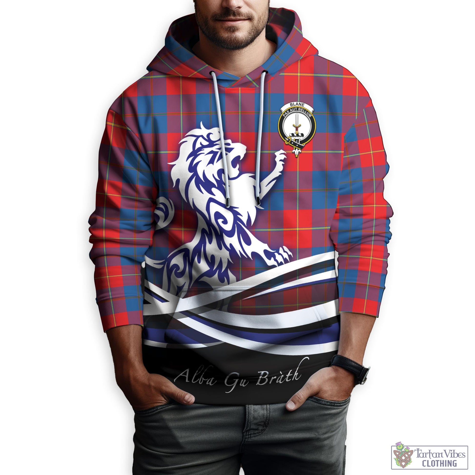 Blane Tartan Hoodie with Alba Gu Brath Regal Lion Emblem Zip Hoodie - Tartan Vibes Clothing