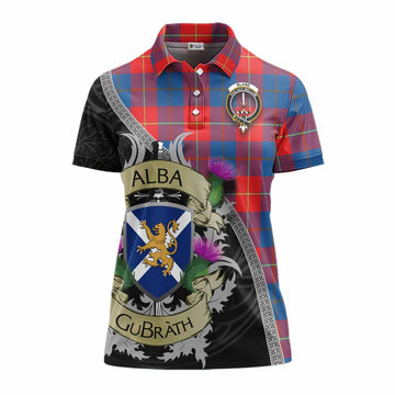 Blane Tartan Family Crest Women's Polo Shirt Lion Rampant Royal Thistle Shield Celtic Inspired Women - Tartan Vibes Clothing