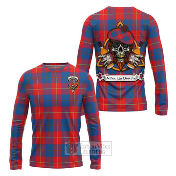 Blane Tartan Long Sleeve T-Shirt with Family Crest and Bearded Skull Holding Bottles of Whiskey Unisex - Tartan Vibes Clothing