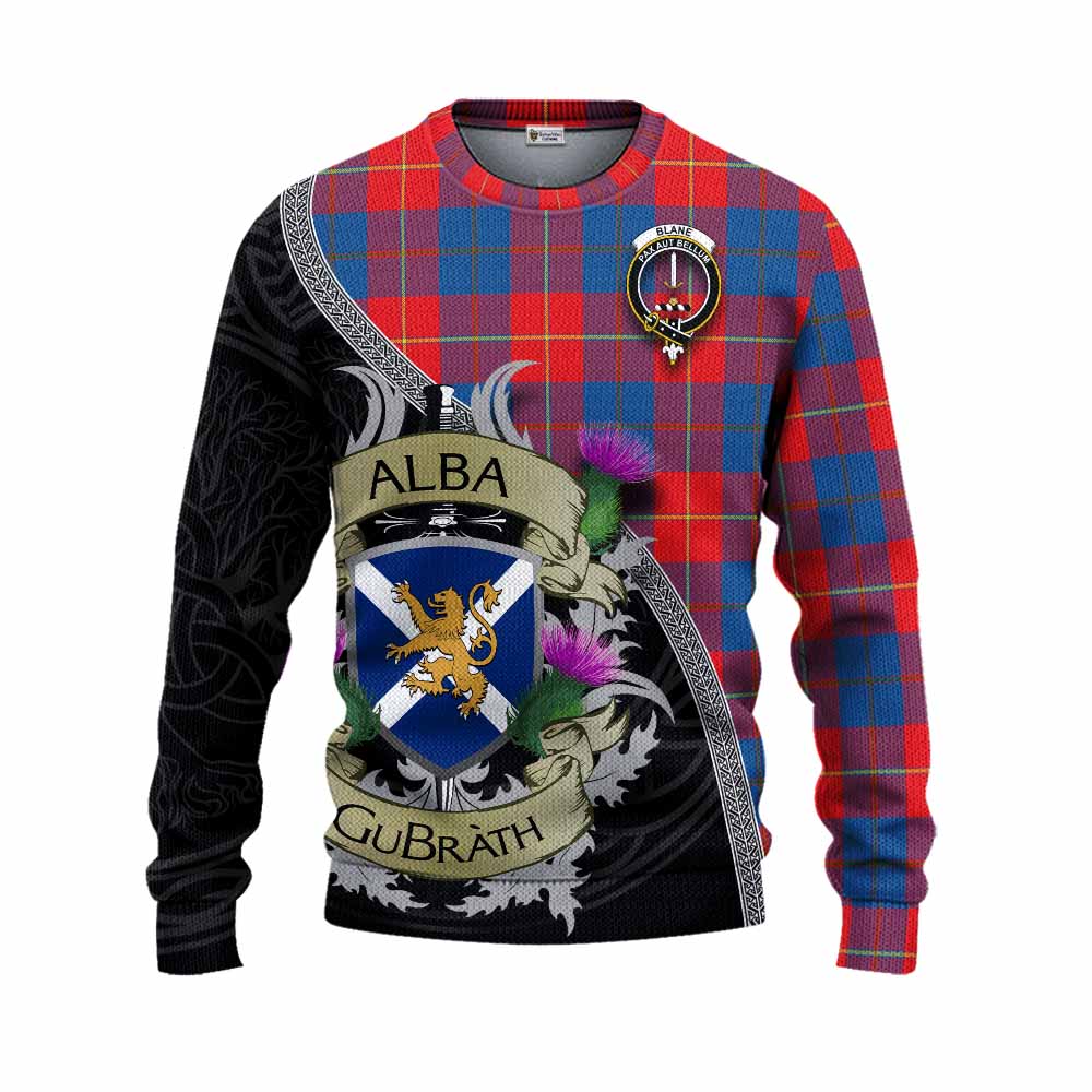 Blane Tartan Family Crest Knitted Sweater Lion Rampant Royal Thistle Shield Celtic Inspired Unisex - Tartan Vibes Clothing