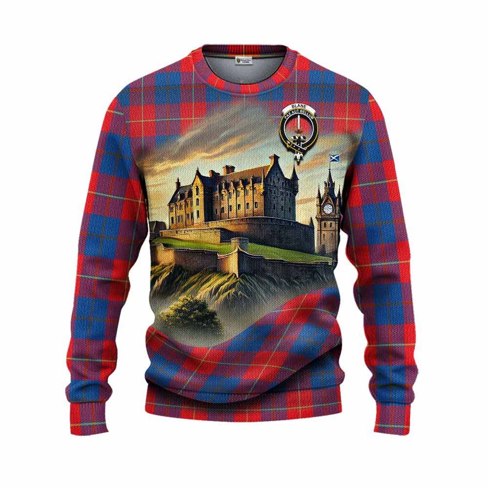 Blane Tartan Family Crest Knitted Sweater with Scottish Ancient Castle Style Unisex - Tartan Vibes Clothing