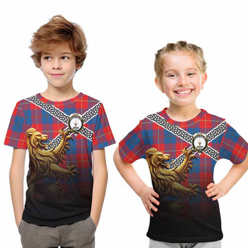 Blane Crest Tartan Kid T-Shirt with Golden Lion Emblem Celtic Style Youth XL Size14 - Tartan Vibes Clothing